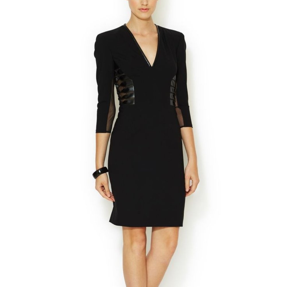 NEW VTG Rachel Roy Wool Leather Sexy Stretch Black Mini Sheath Zoe Dress 4 S 6 M - Picture 9 of 17